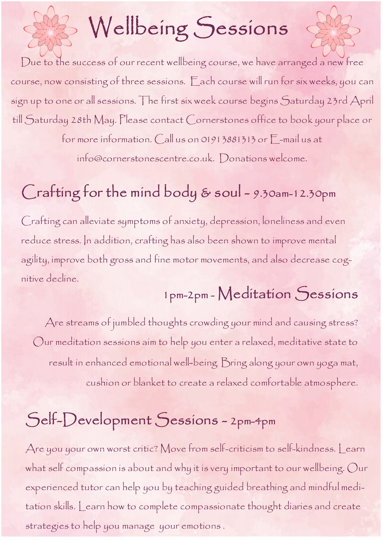 Cornerstones Well-being sessions